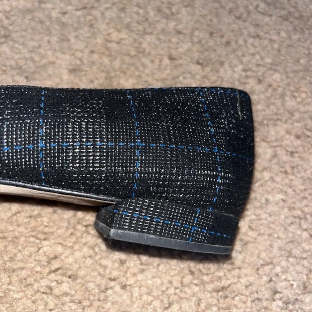 Stuart Weitzman Rialto Pointed Toe‎ Heeled Flat Plaid Metallic Black Blue 7